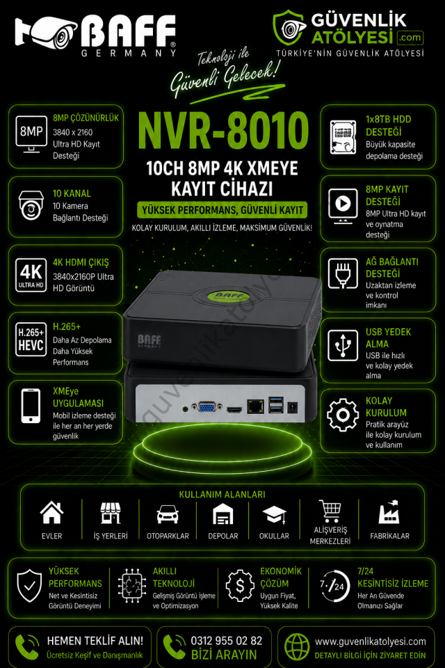 BAFF NVR-8010 10CH 8MP 4K XMEYE KAYIT CİHAZI