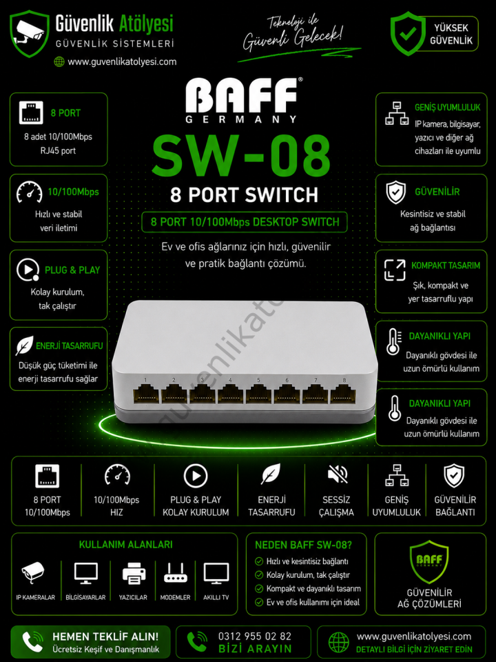 BAFF 8 PORT SWITCH SW-08 (2025 SERİSİ) SWİTCH