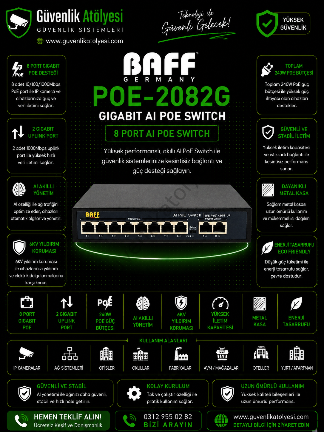 BAFF POE-2082G GIGABIT AI POE SWITCH 8 PORT (2025 SERİSİ)