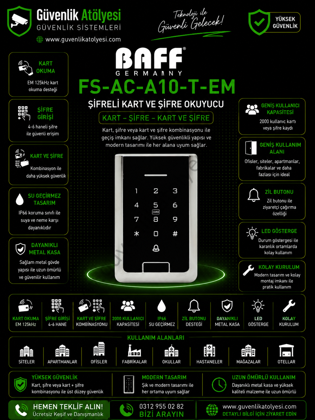 BAFF FS-AC-A10-T-EM ŞİFRELİ KART  VE ŞİFRE OKUYUCU