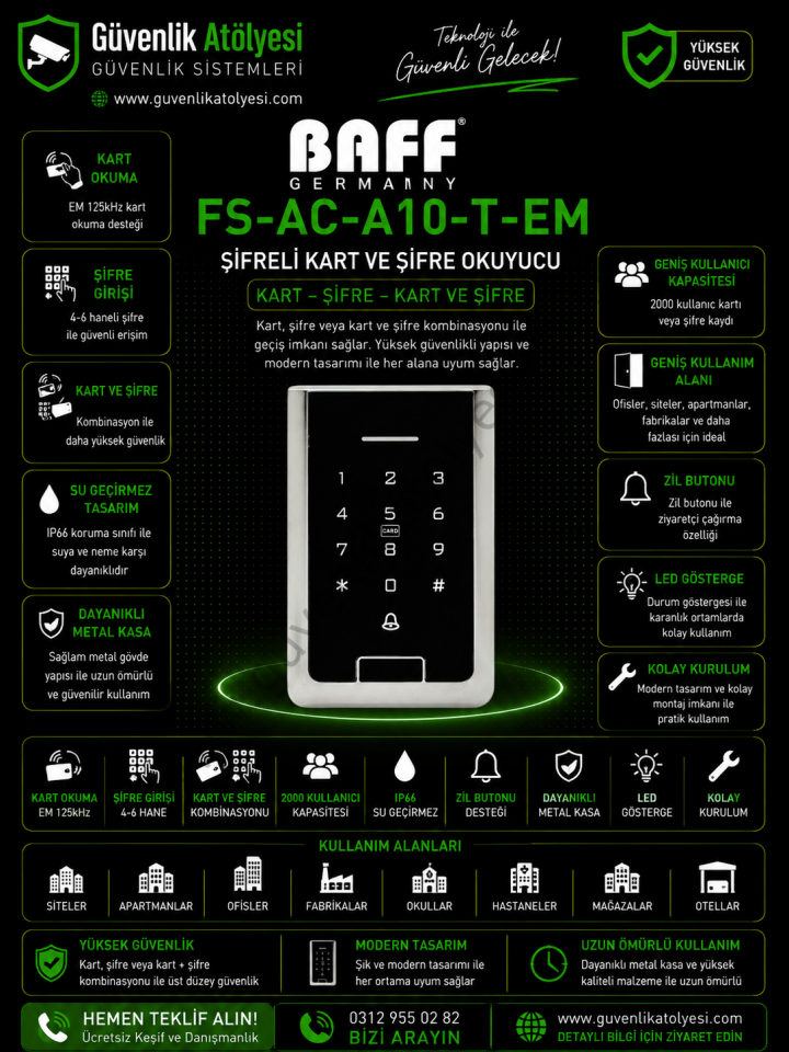 BAFF FS-AC-A10-T-EM ŞİFRELİ KART  VE ŞİFRE OKUYUCU