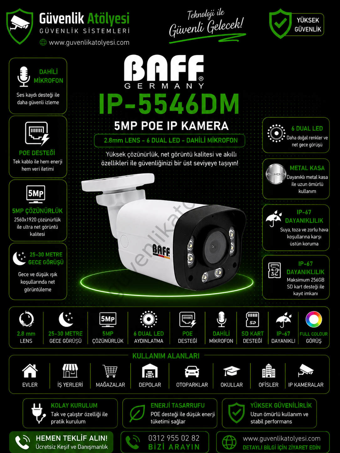 BAFF IP-5546DM 2.8mm 5MP 6 DUAL LED DAHİLİ MİKROFONLU KAMERA (2025 SON SERİ)