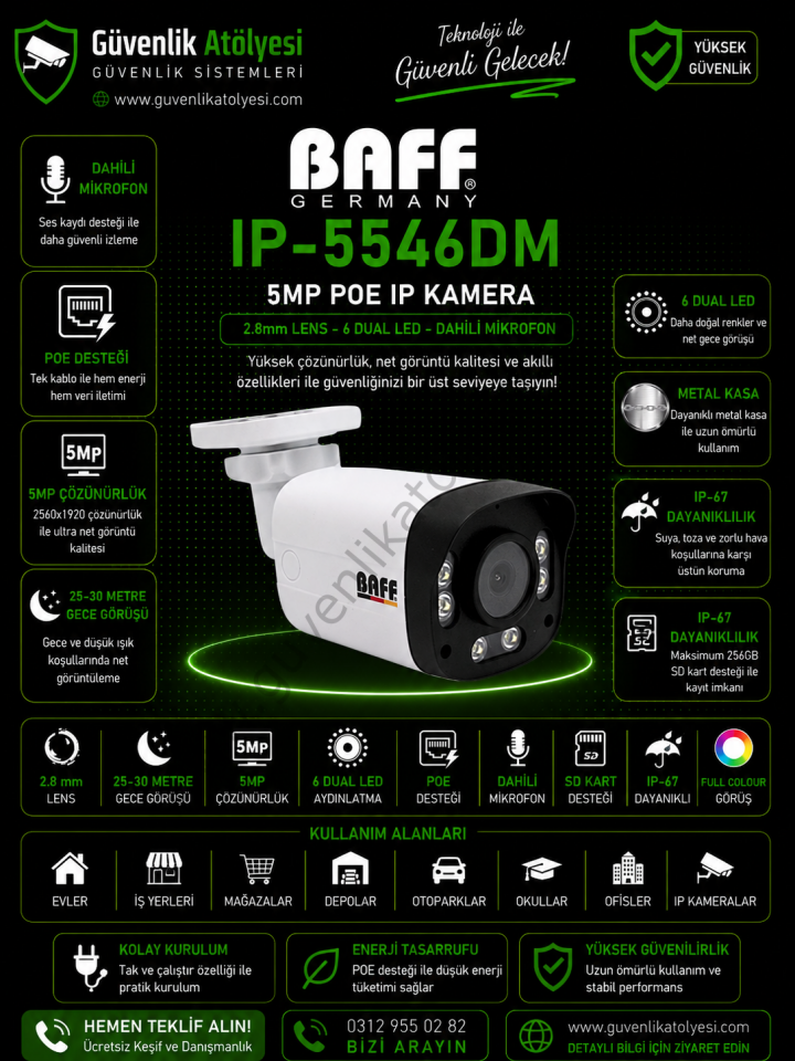 BAFF IP-5546DM 2.8mm 5MP 6 DUAL LED DAHİLİ MİKROFONLU KAMERA (2025 SON SERİ)