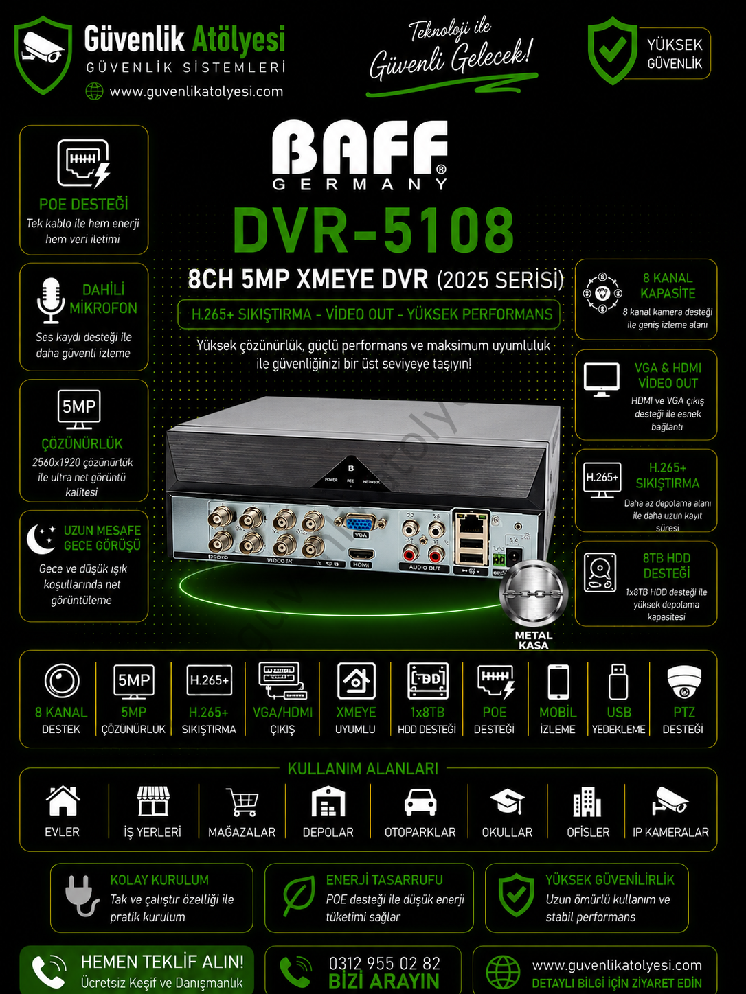 BAFF DVR-5108 8CH 5MP XMEYE H265 VİDEO OUT (2025 SERİSİ)