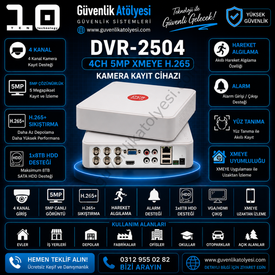 TEN DVR-2504 4CH 5MP XMEYE H265 KAMERA  KAYIT CİHAZI