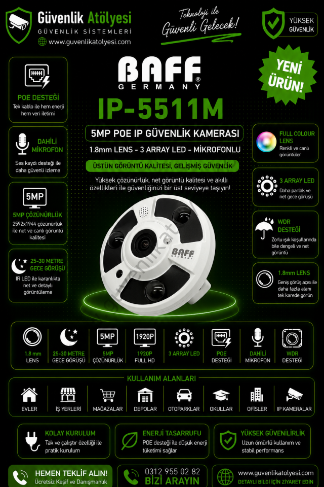 BAFF IP-5511M 1.8mm 5MP 3 ARRAY LED (MİKROFONLU)