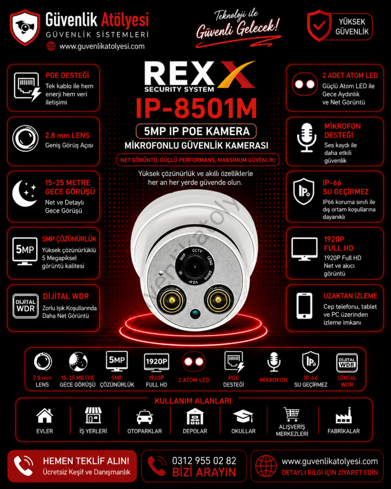 REX IP-8501M 2.8mm 5MP 2 ATOM LED (MİKROFONLU) KAMERA
