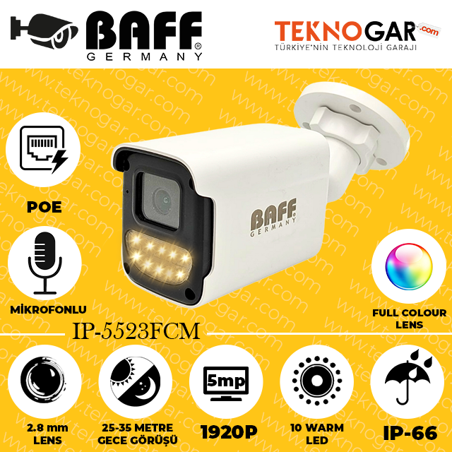 BAFF IP-5523FCM 2.8mm 5MP 10 WARM LED POE (MİKROFONLU)