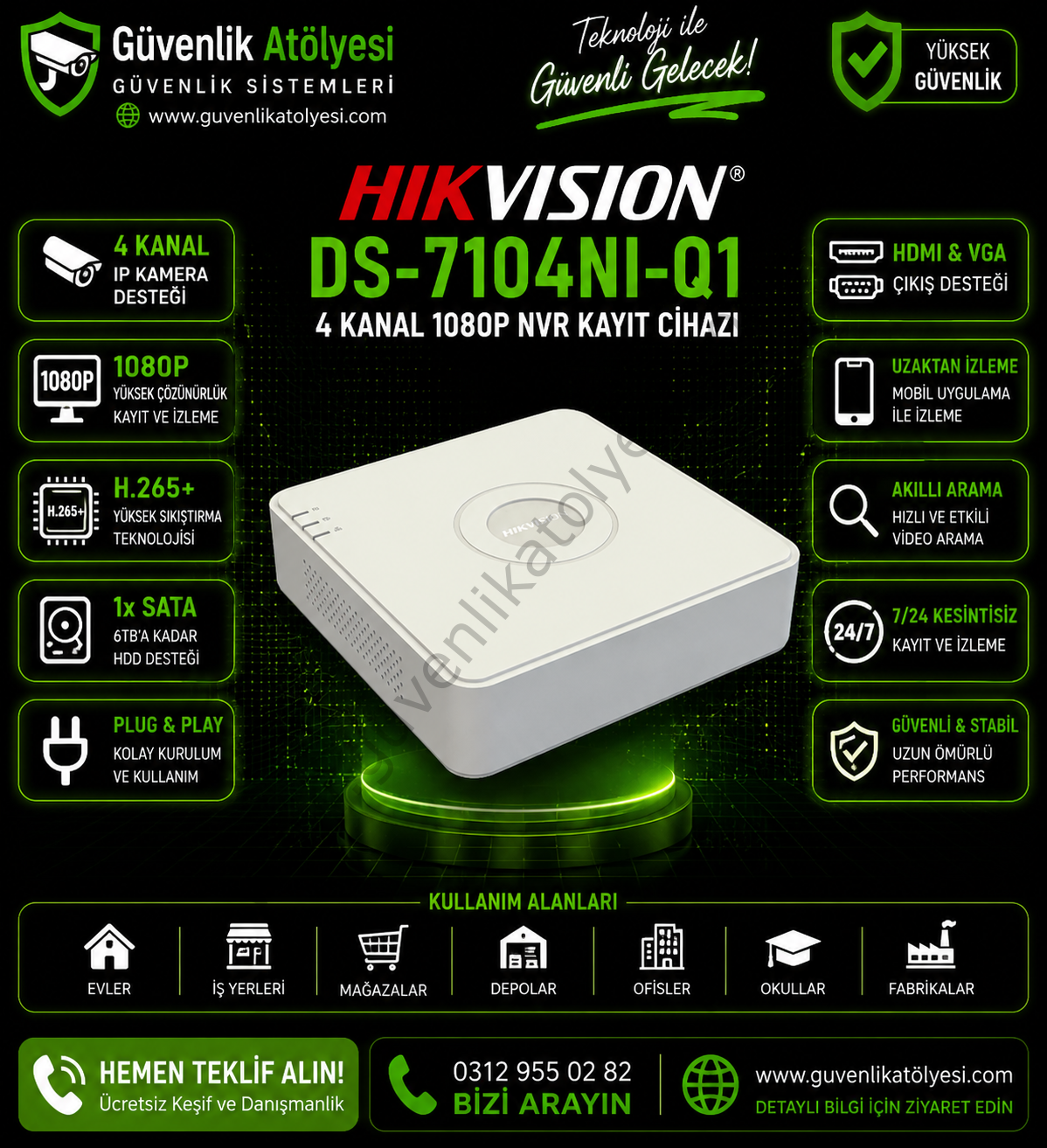 HIKVISION 4 KANAL NVR (1 SATA) - DS-7104NI-Q1