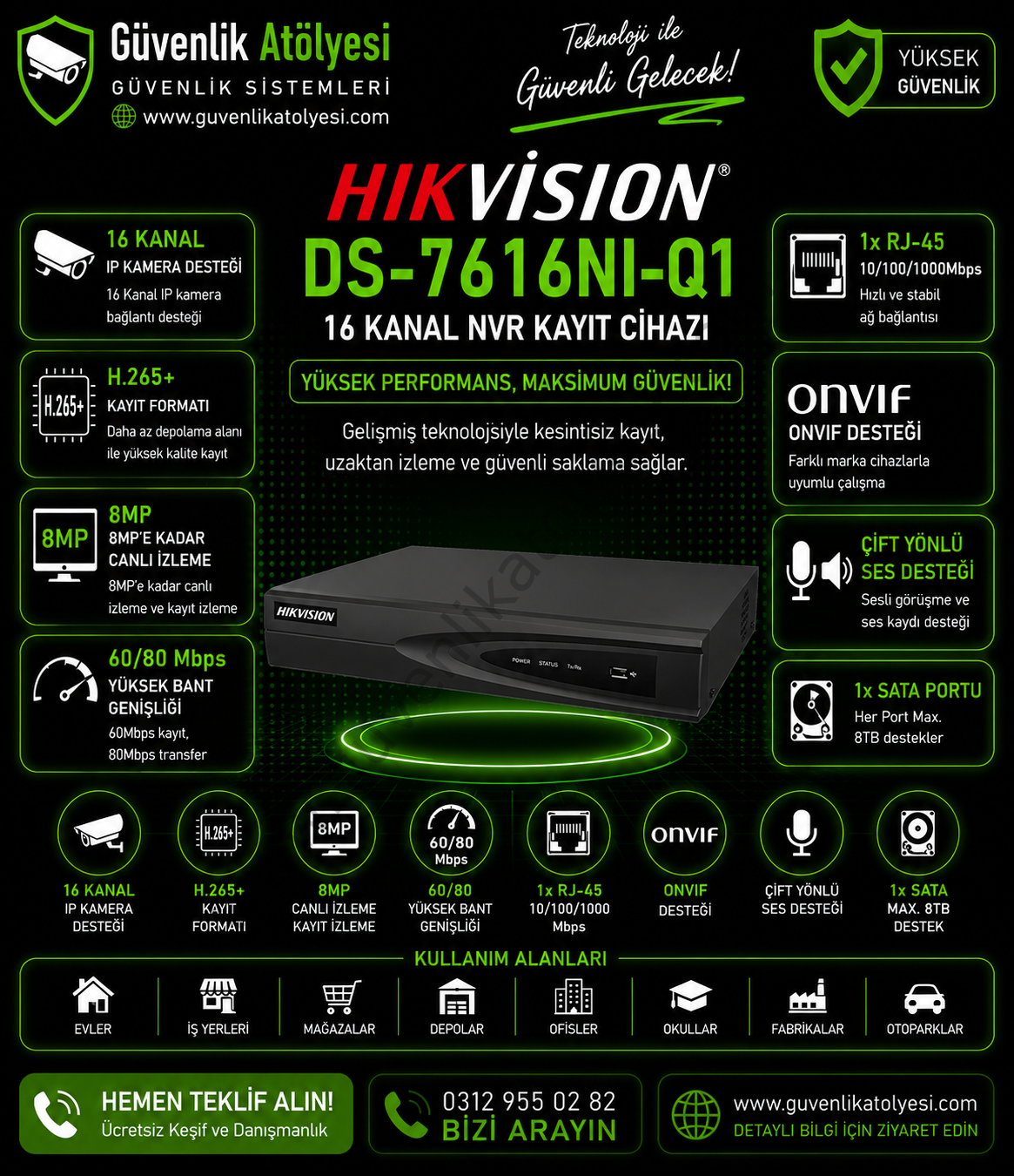 HIKVISION 8 KANAL NVR (1 SATA) - DS-7108NI-Q1