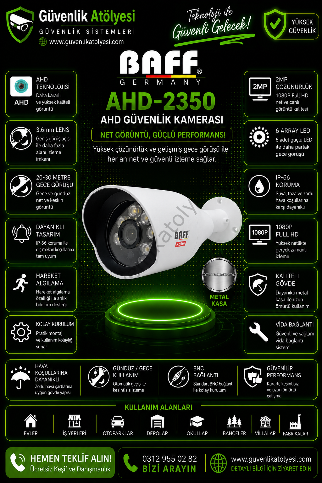 BAFF AHD-2350 3.6mm 2MP 6 ARRAY LED kAMERA
