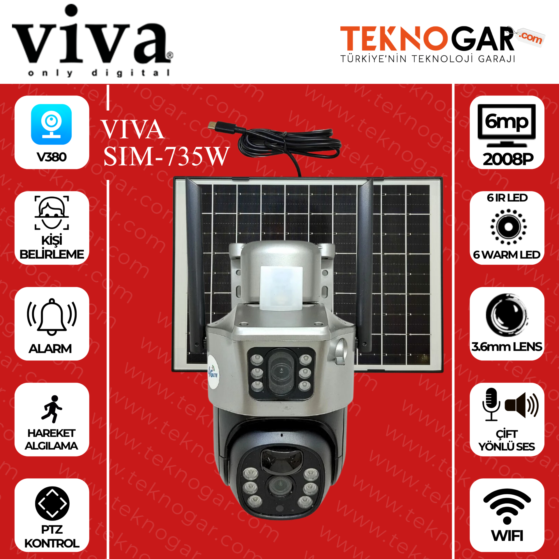VIVA SIM-735W WIFI+SOLAR V380 DUAL KAMERA