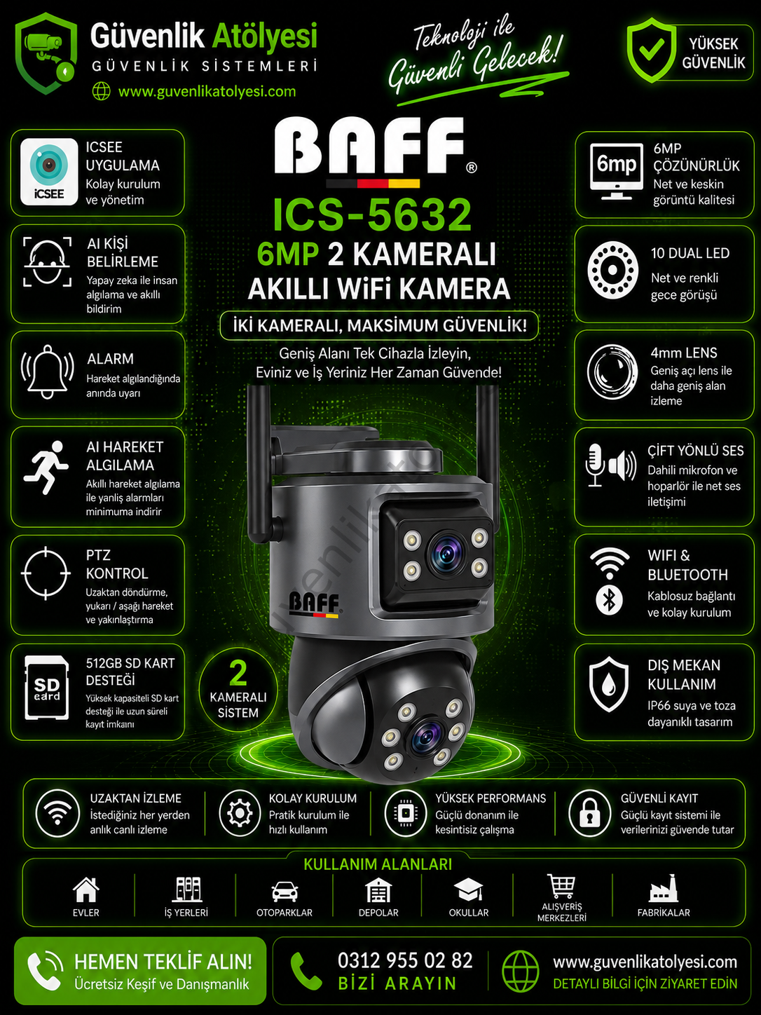 BAFF ICS-5632 6MP 2 KAMERALI AKILLI KAMERA