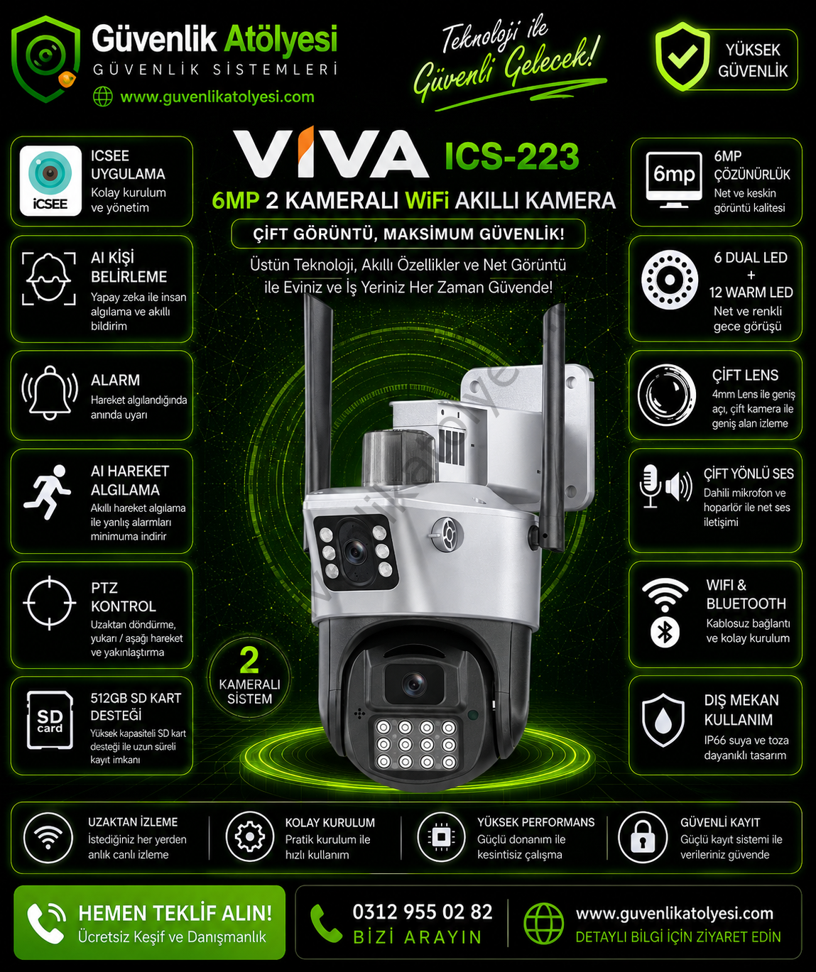 VİVA ICS-223 6MP 2 KAMERALI WİFİ AKILLI KAMERA