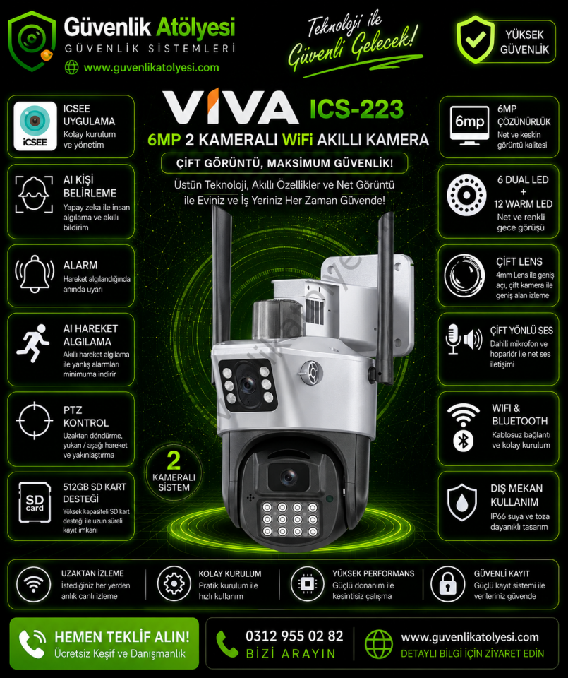 VİVA ICS-223 6MP 2 KAMERALI WİFİ AKILLI KAMERA