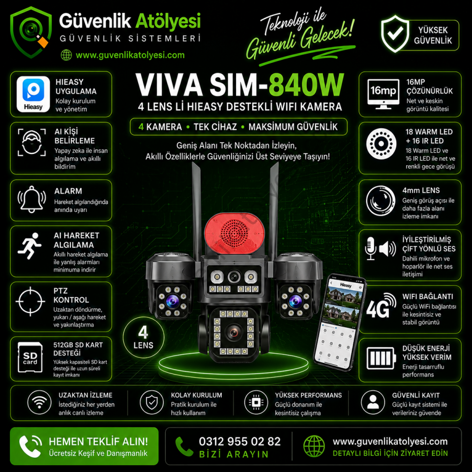 VIVA -840W  4 Lensli Hieasy Destekli Wifi Kamera