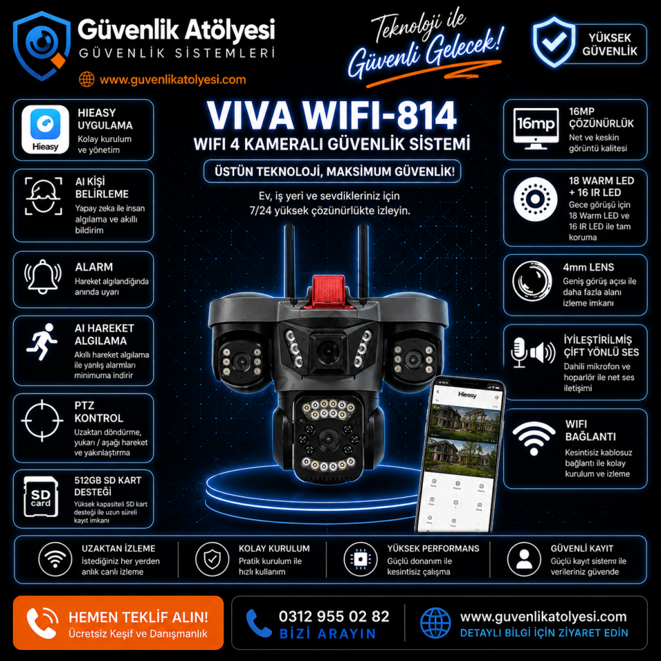 VIVA WIFI-814 WİFİ 4 Kameralı Hieasy (12V)