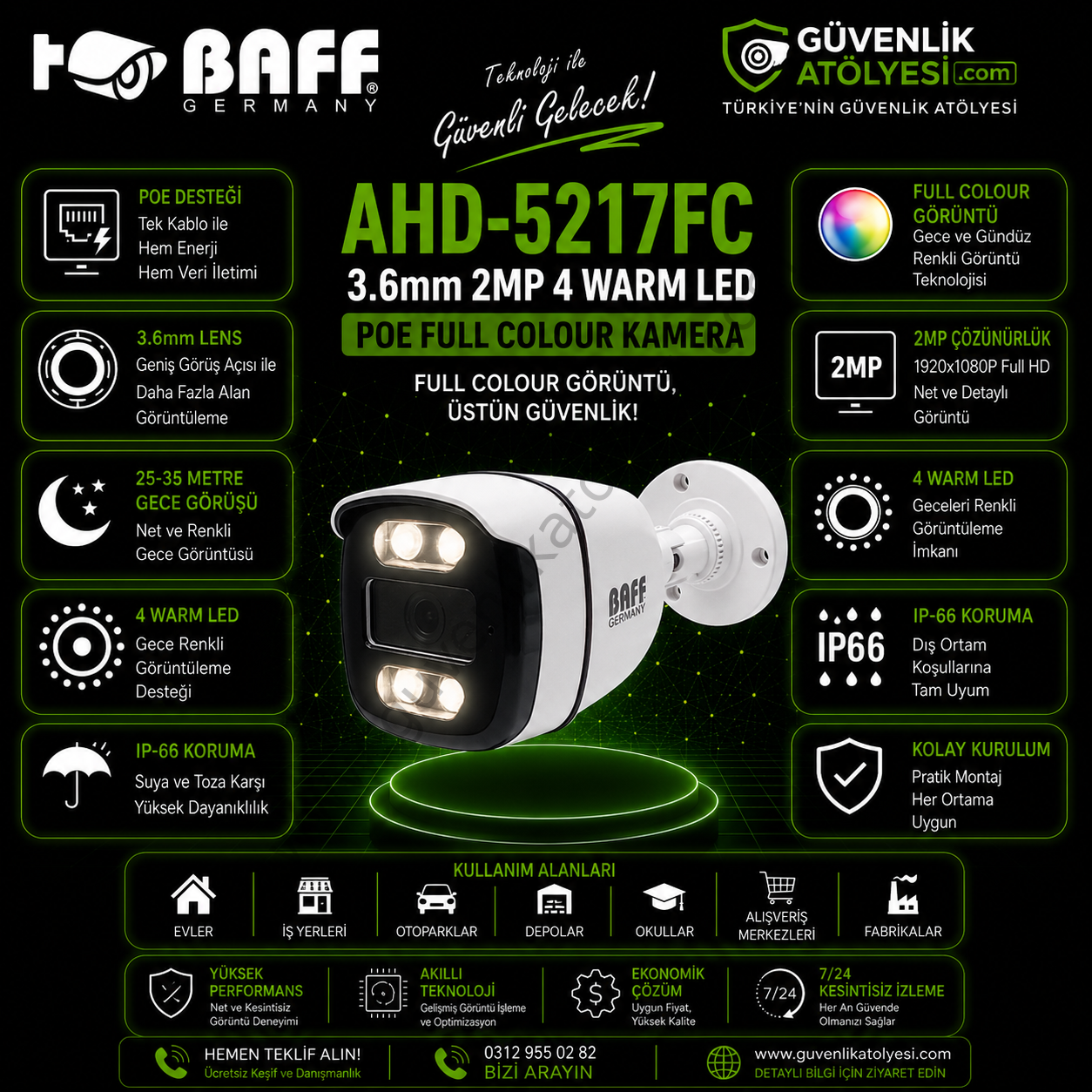 BAFF AHD-5217FC 3.6mm 2MP 4 WARM LED KAMERA