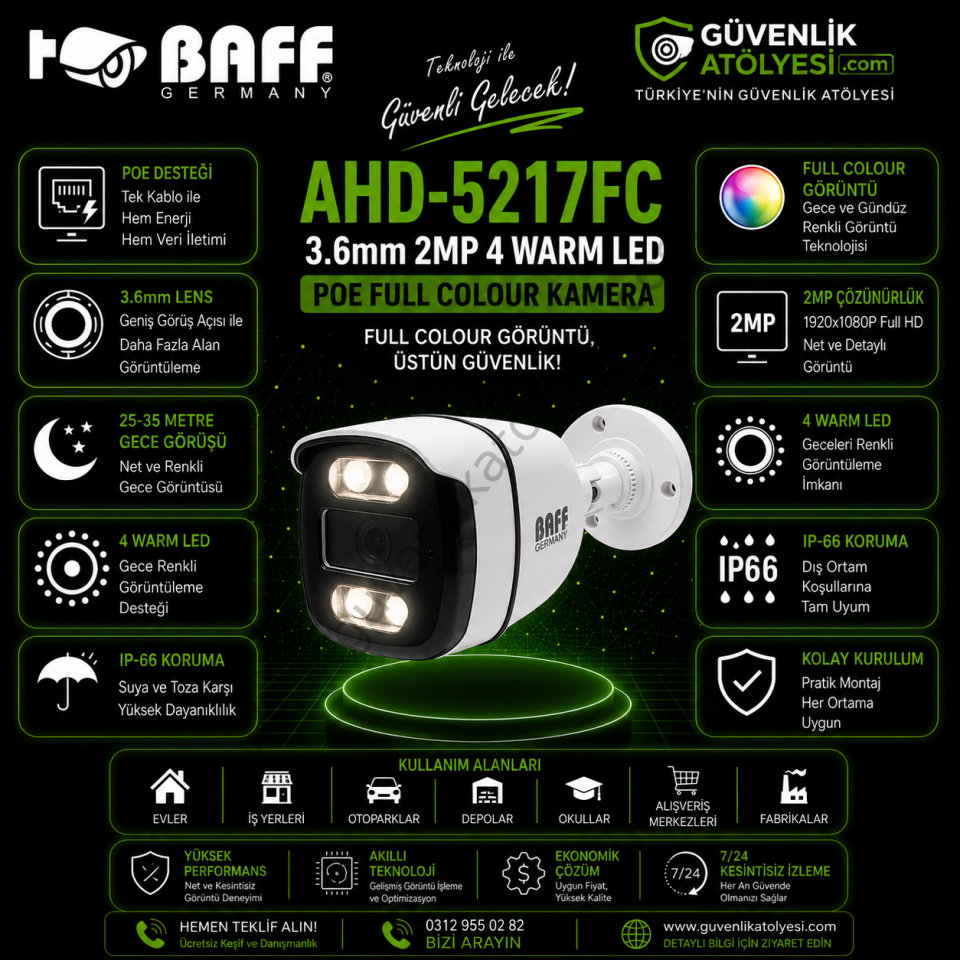 BAFF AHD-5217FC 3.6mm 2MP 4 WARM LED KAMERA