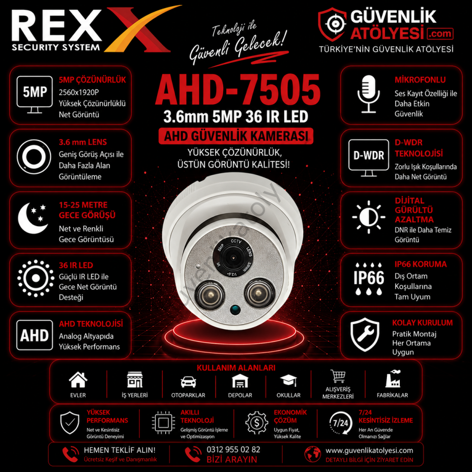 REX AHD-7505 3.6mm 5MP 36 IR LED KAMERA