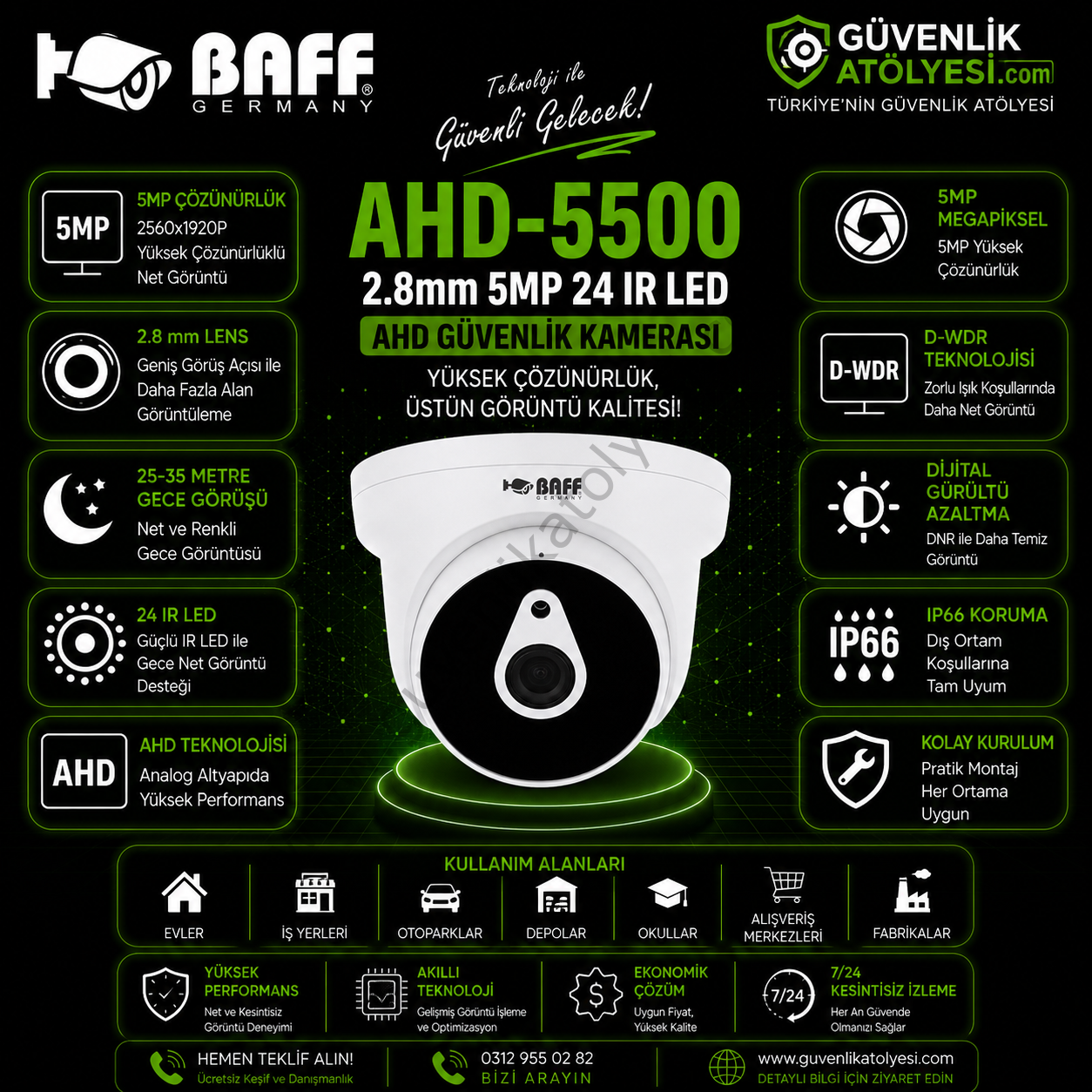 BAFF AHD-5500 2.8mm 5MP 24 IR LED KAMERA