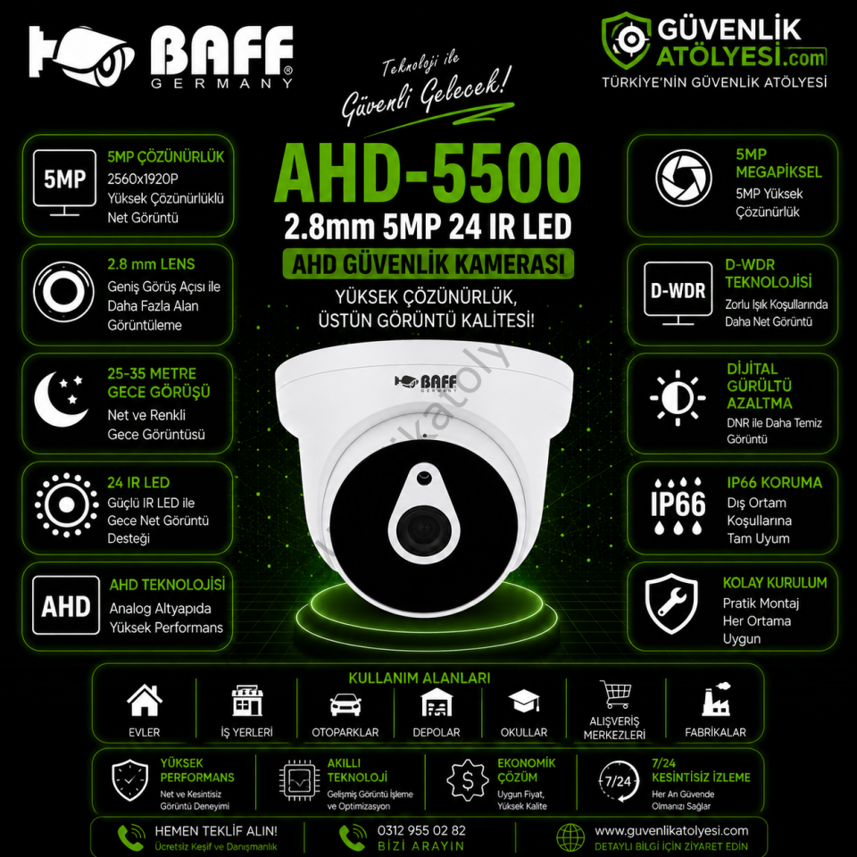 BAFF AHD-5500 2.8mm 5MP 24 IR LED KAMERA