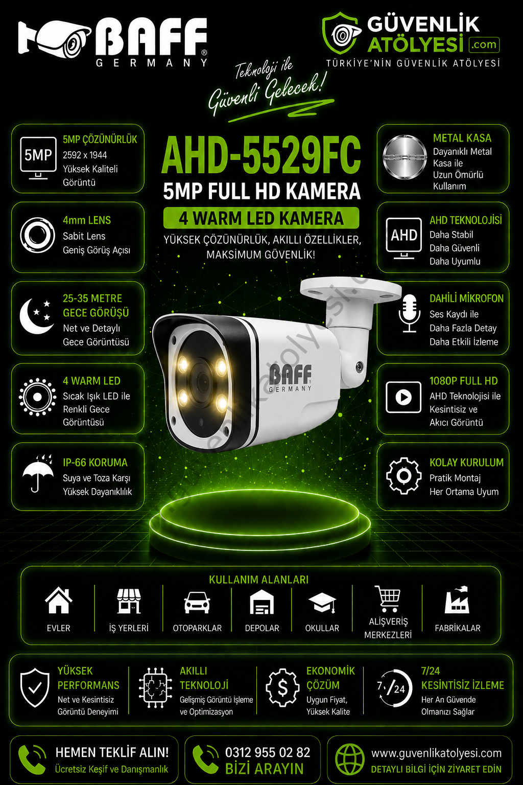 BAFF AHD-5529FC 4mm 5MP 4 WARM LED