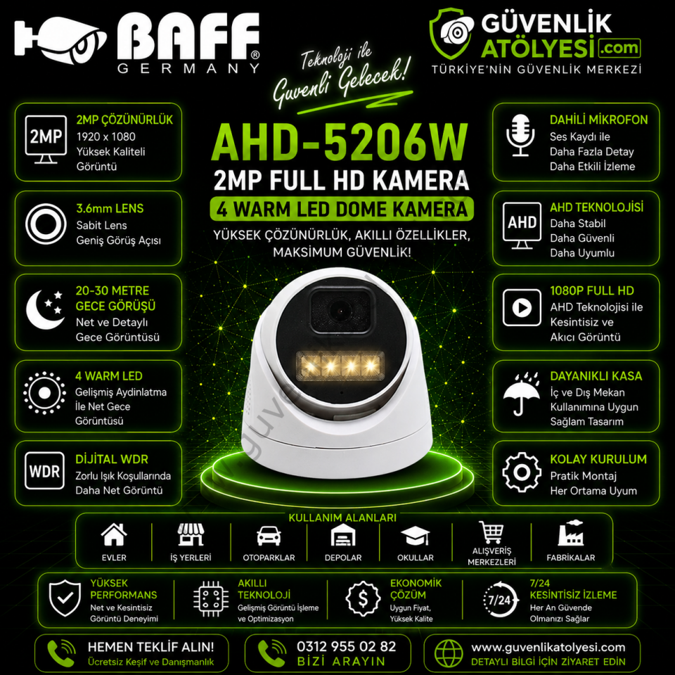 BAFF AHD-5206W 3.6mm 2MP 4 WARM LED