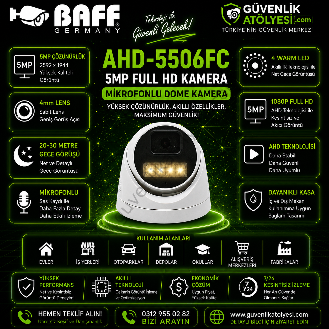 BAFF AHD-5506FC 4mm 5MP 4 WARM LED KAMERA