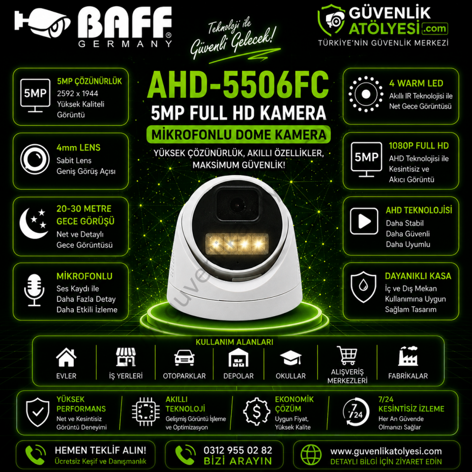 BAFF AHD-5506FC 4mm 5MP 4 WARM LED KAMERA