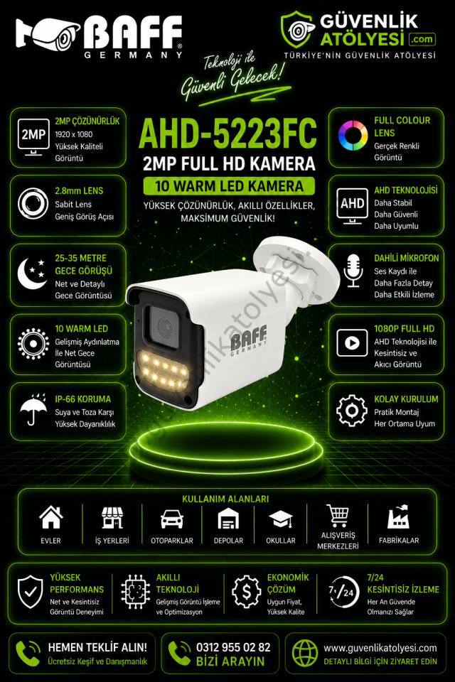 BAFF AHD-5223FC 2.8mm 2MP 10 WARM LED KAMERA