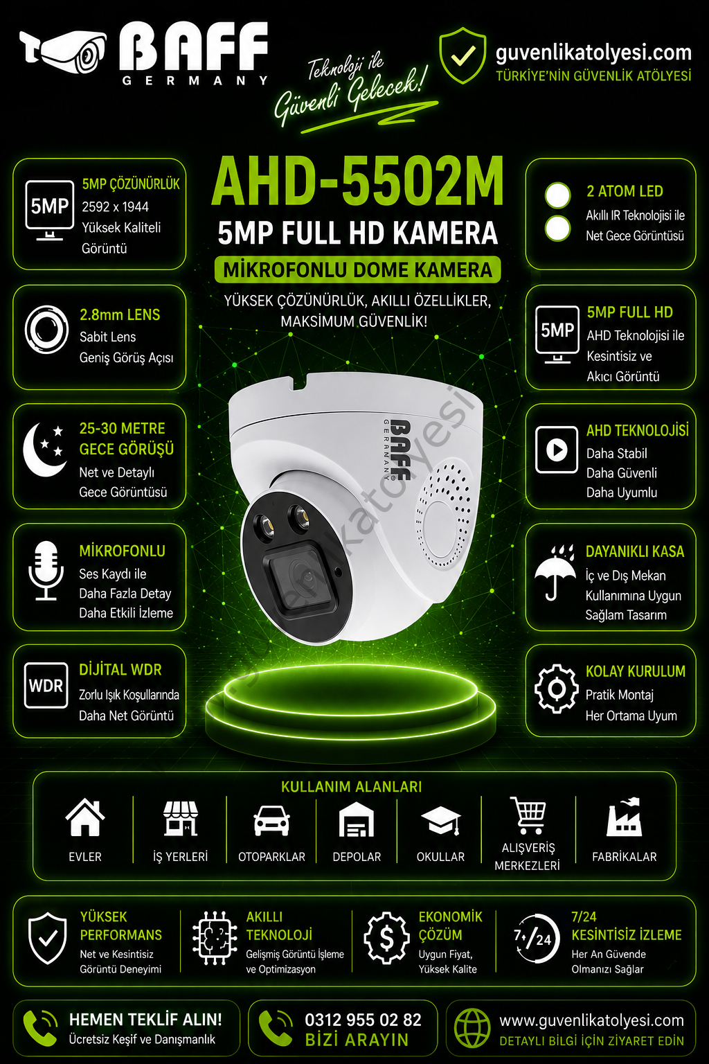 BAFF AHD-5502M 2.8mm 5MP 2 ATOM LED (MİKROFONLU)