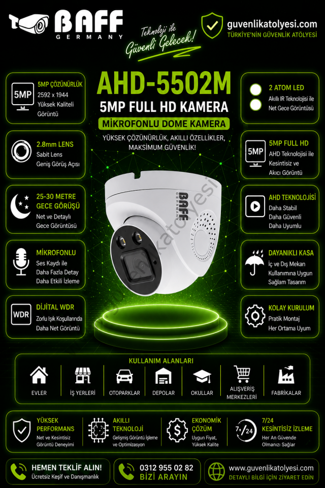 BAFF AHD-5502M 2.8mm 5MP 2 ATOM LED (MİKROFONLU)