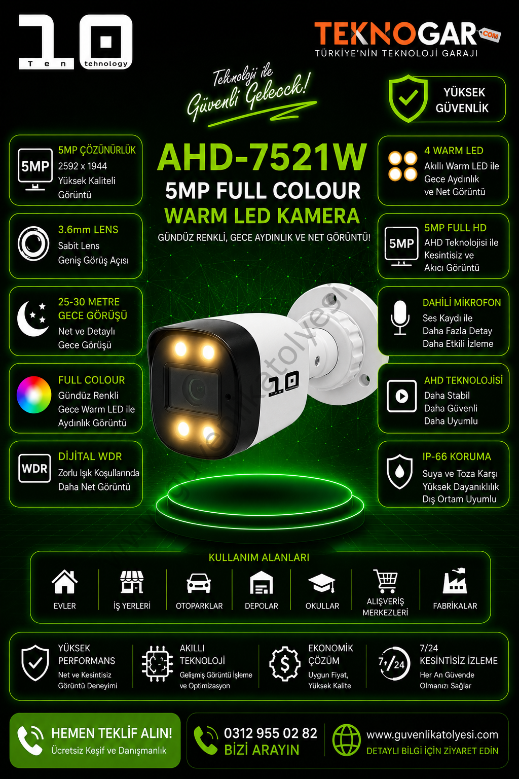 TEN AHD-7521W 3.6mm 5MP 4 WARM LED