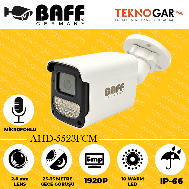 BAFF AHD-5523FCM 2.8mm 5MP 10 WARM LED (MİKROFONLU)