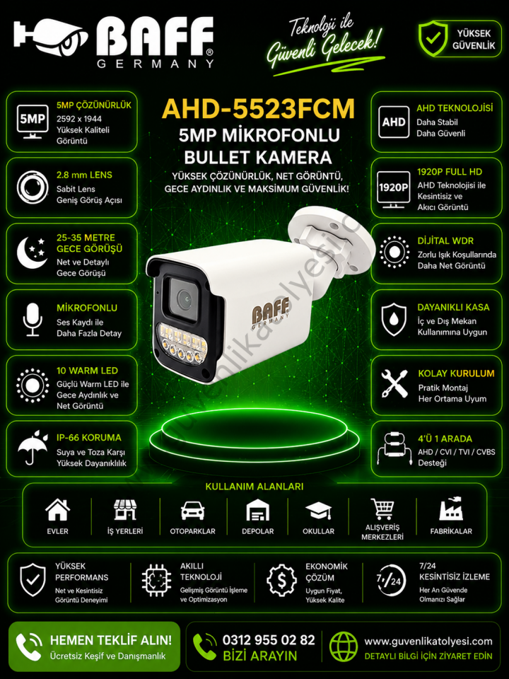 BAFF AHD-5523FCM 2.8mm 5MP 10 WARM LED (MİKROFONLU)