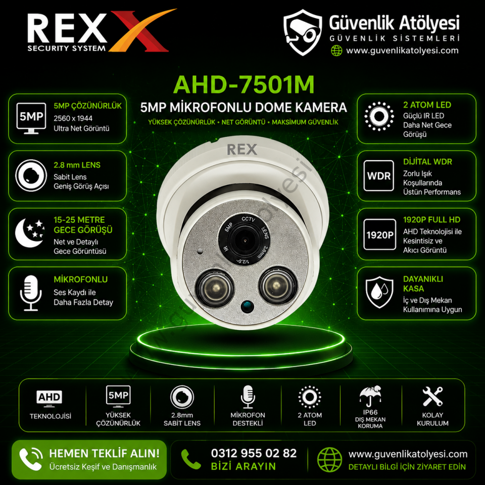 REX AHD-7501M 2.8mm 5MP 2 ATOM LED (MİKROFONLU)