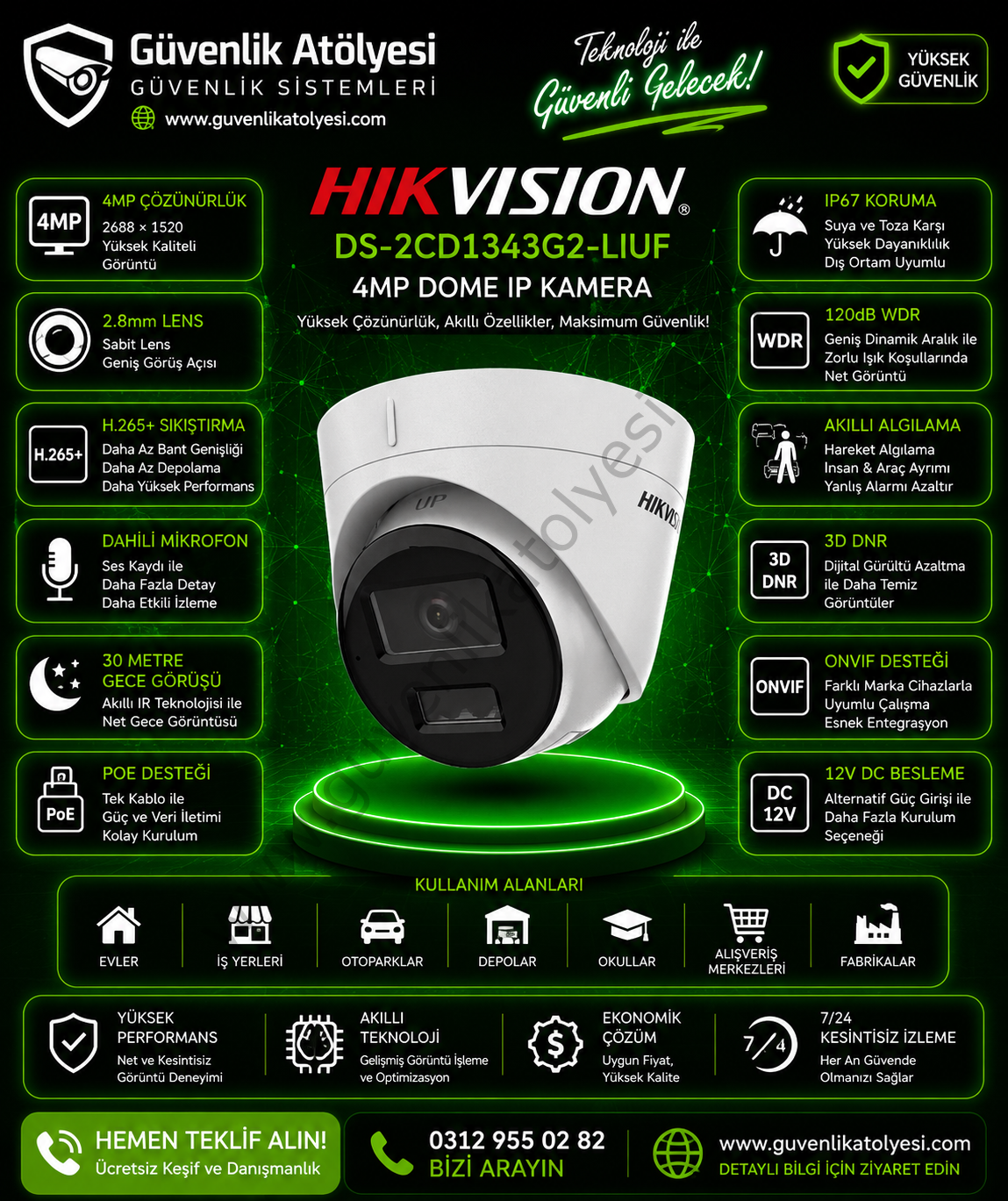 HIKVISION 4MP SMART HYBRID (Dahili Mikrofon)  - DS-2CD1343G2-LIUF