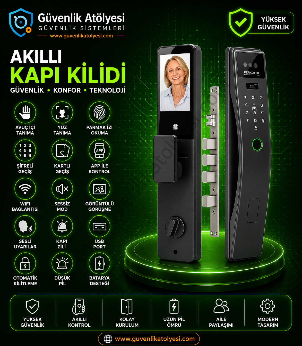 PERKOTEK VL-25 Avuç İçi Damar Yüz ve Parmak izli Kapı Açma Kilidi