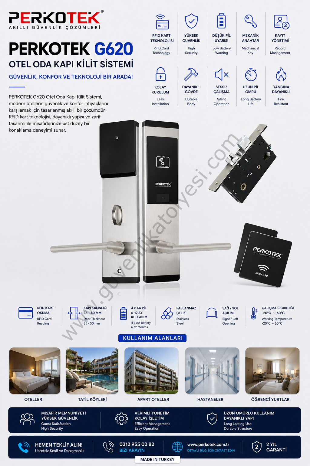 PERKOTEK G620 OTEL ODA KAPI KİLİT SİSTEMİ