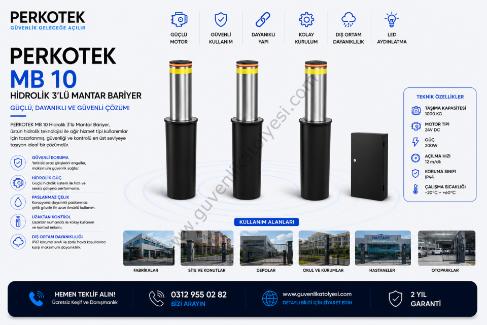 PERKOTEK MB 10 Hidrolik 3 lü Mantar Bariyer