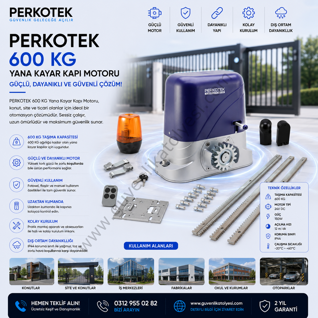 PERKOTEK 600 KG Yana Kayar Kapı Motoru
