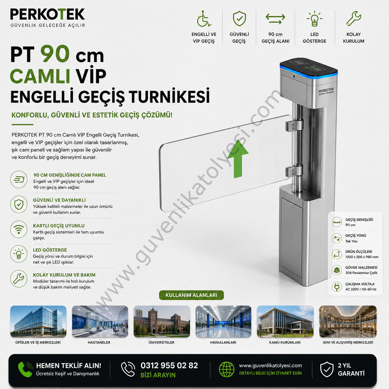 Perkotek PT 90 cm Camlı Vip Engelli Geçiş Turnikesi