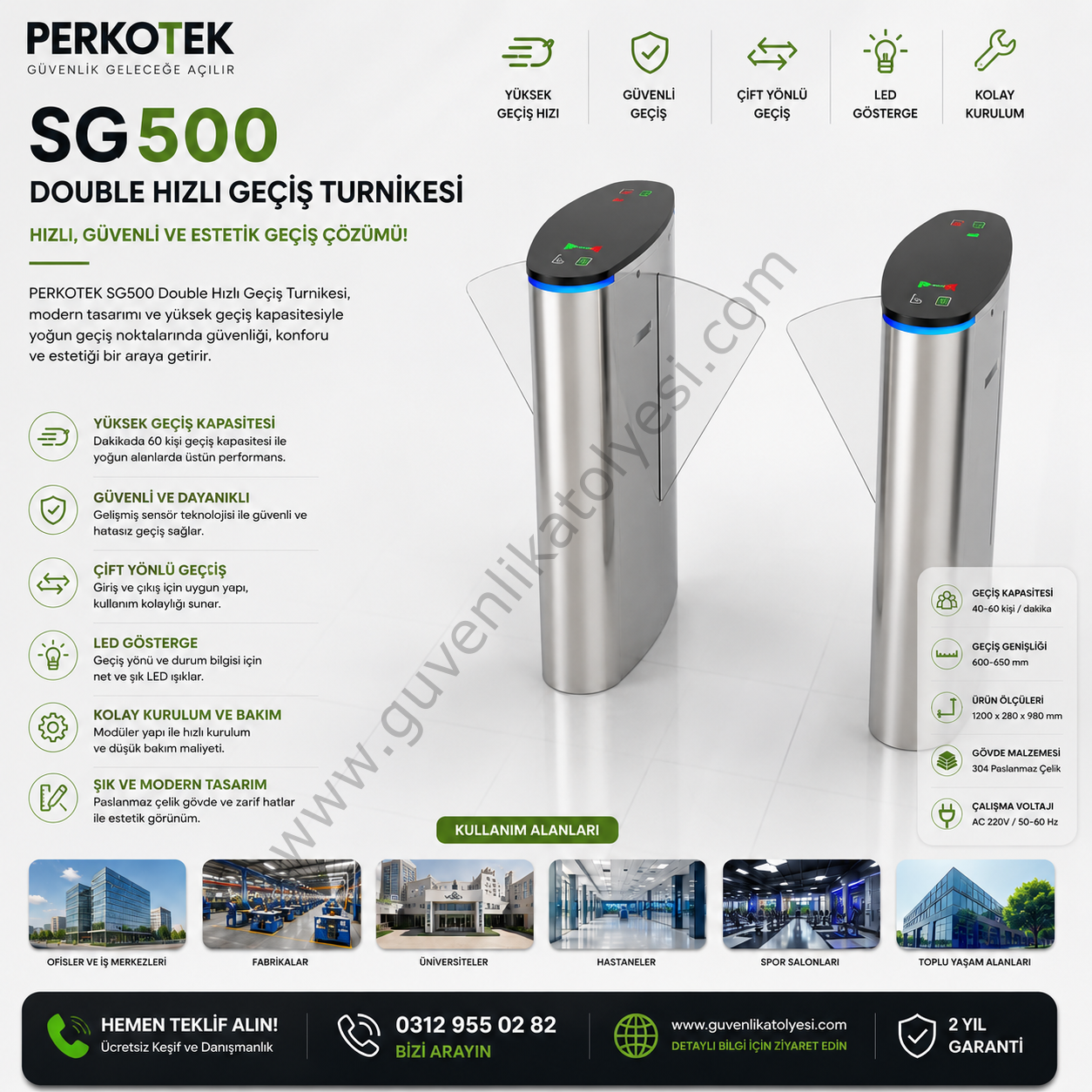 PERKOTEK SG500 Double Hızlı Geçiş Turnikesi