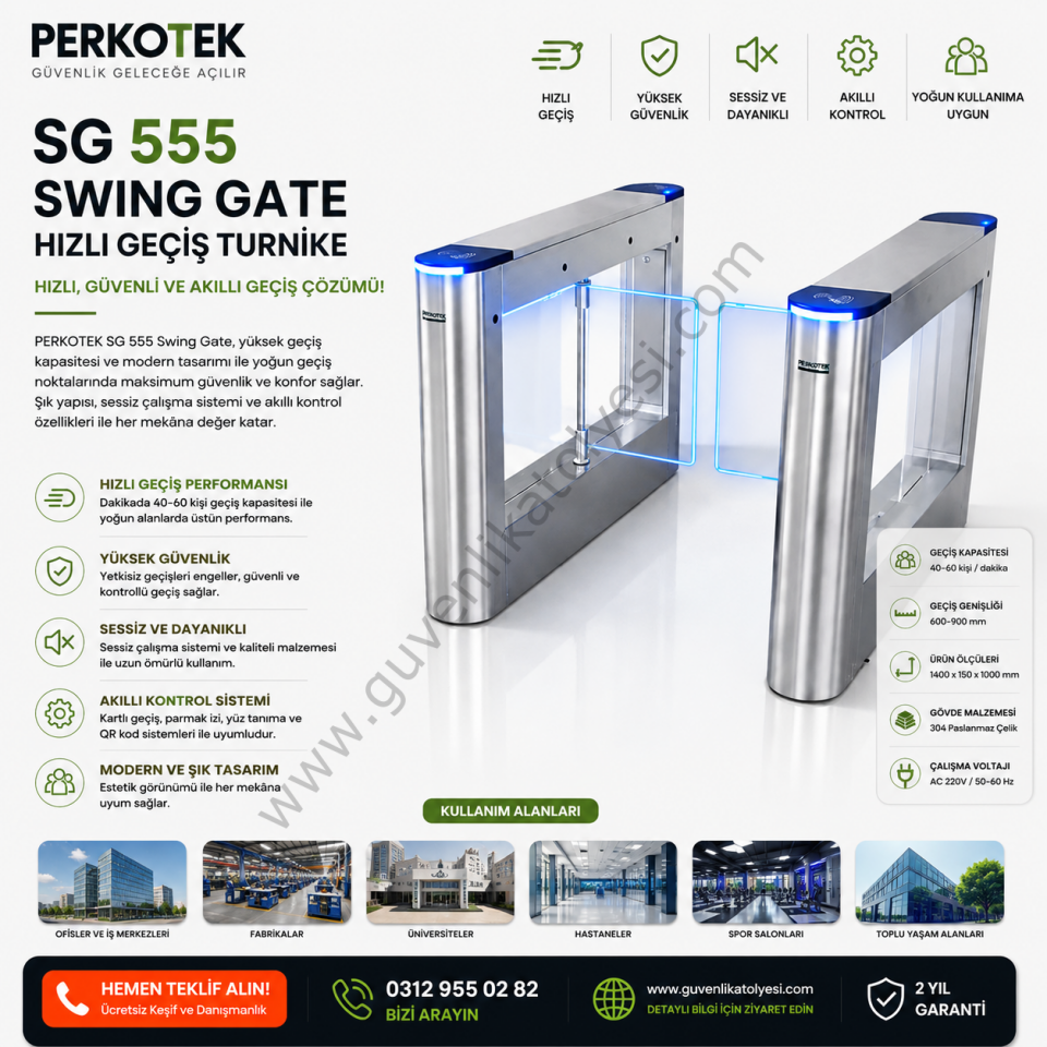 PERKOTEK SG 555 Swing Gate Hızlı Geçiş Turnike