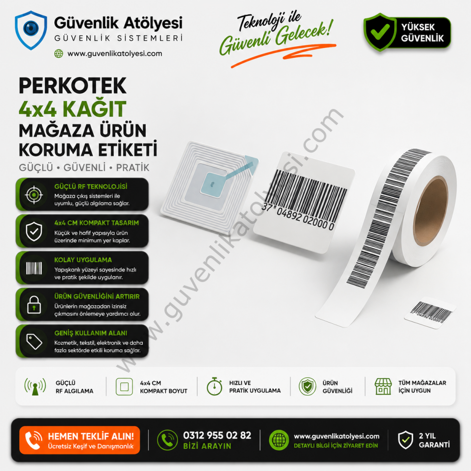 Perkotek 4x4 Kağıt Mağaza Ürün Koruma Etiketi