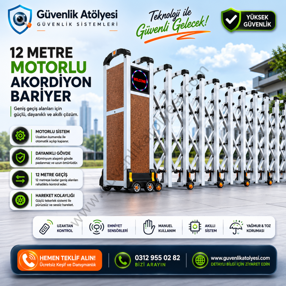 12 Metre Motorlu Akordiyon Bariyer Sistemi