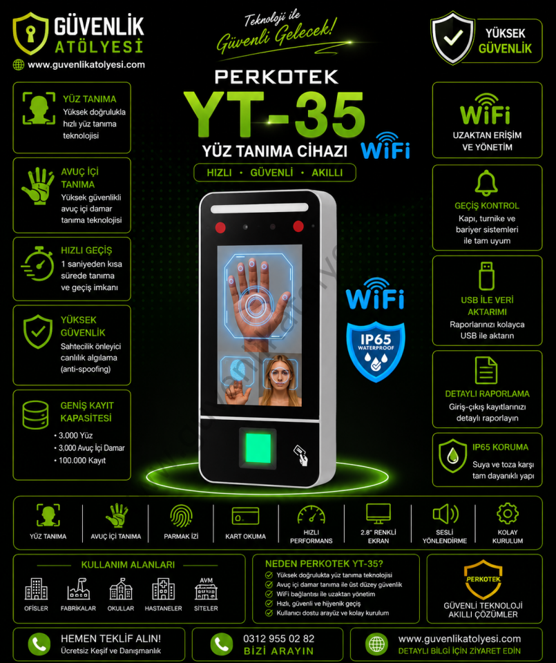 PERKOTEK YT 35 Yüz Tanıma Cihazı WIFI