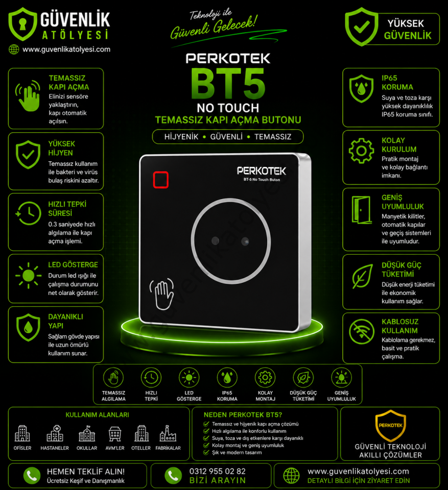 PERKOTEK BT5 No Touch Temassız Kapı Açma Butonu
