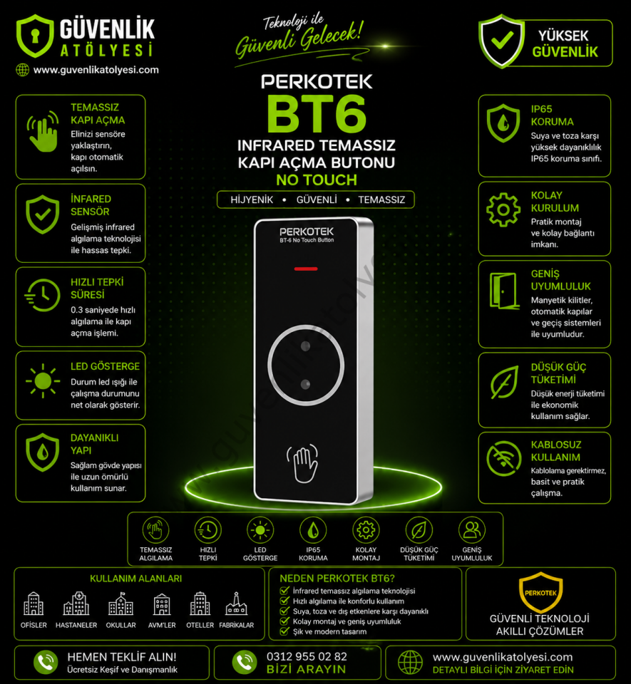 PERKOTEK BT6 İnfrared Temassız Kapı Açma Butonu NoTouch